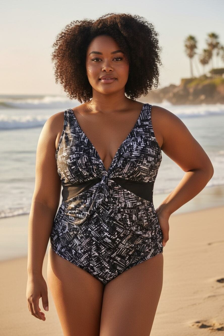 Miraclesuit "Twist of Fate" One-Piece Swimsuit black gray sz 14 new with tags